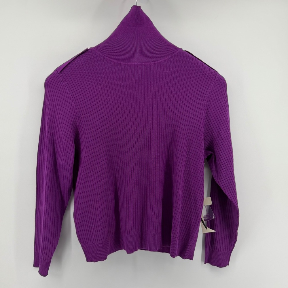 Worthington Purple Ribbed Turtleneck Sweater Button Shoulder Detail Size 0X